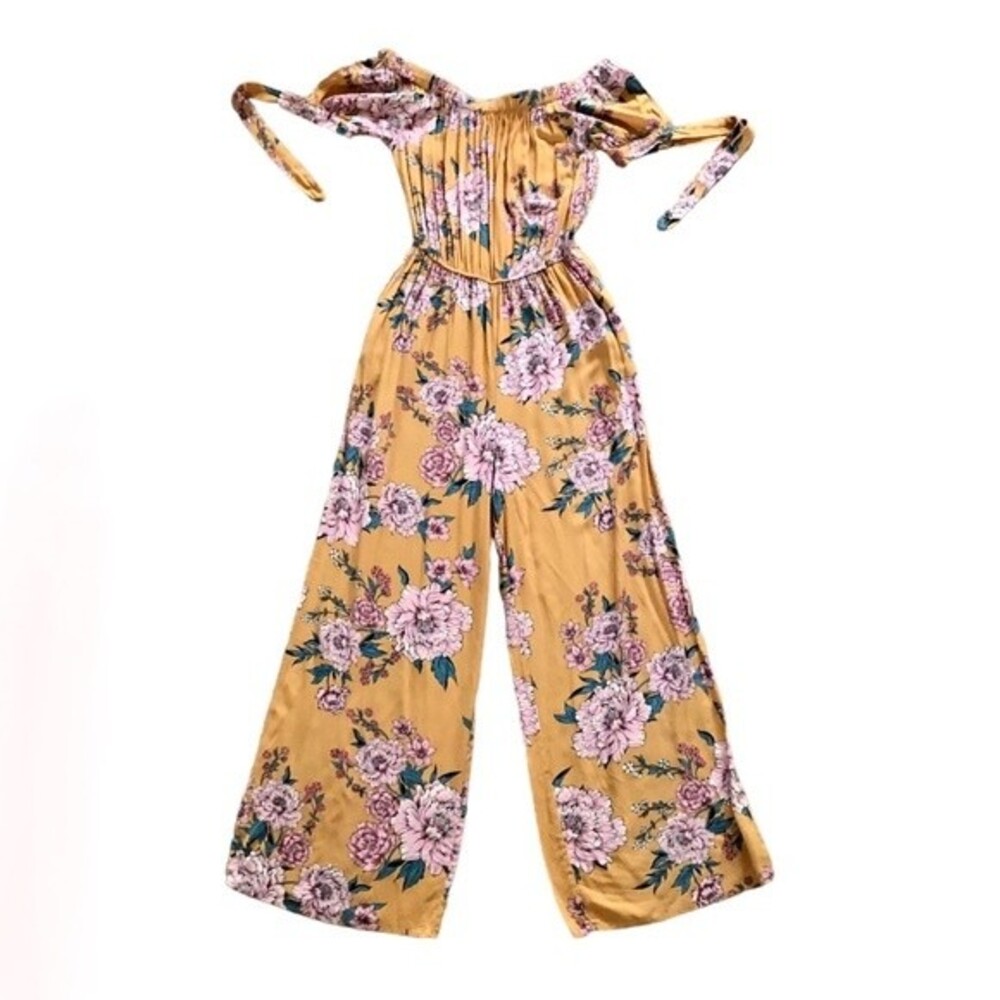 Band of Gypsies Yellow & Pink Floral Jumpsuit Off the Shoulder Size Small Boho